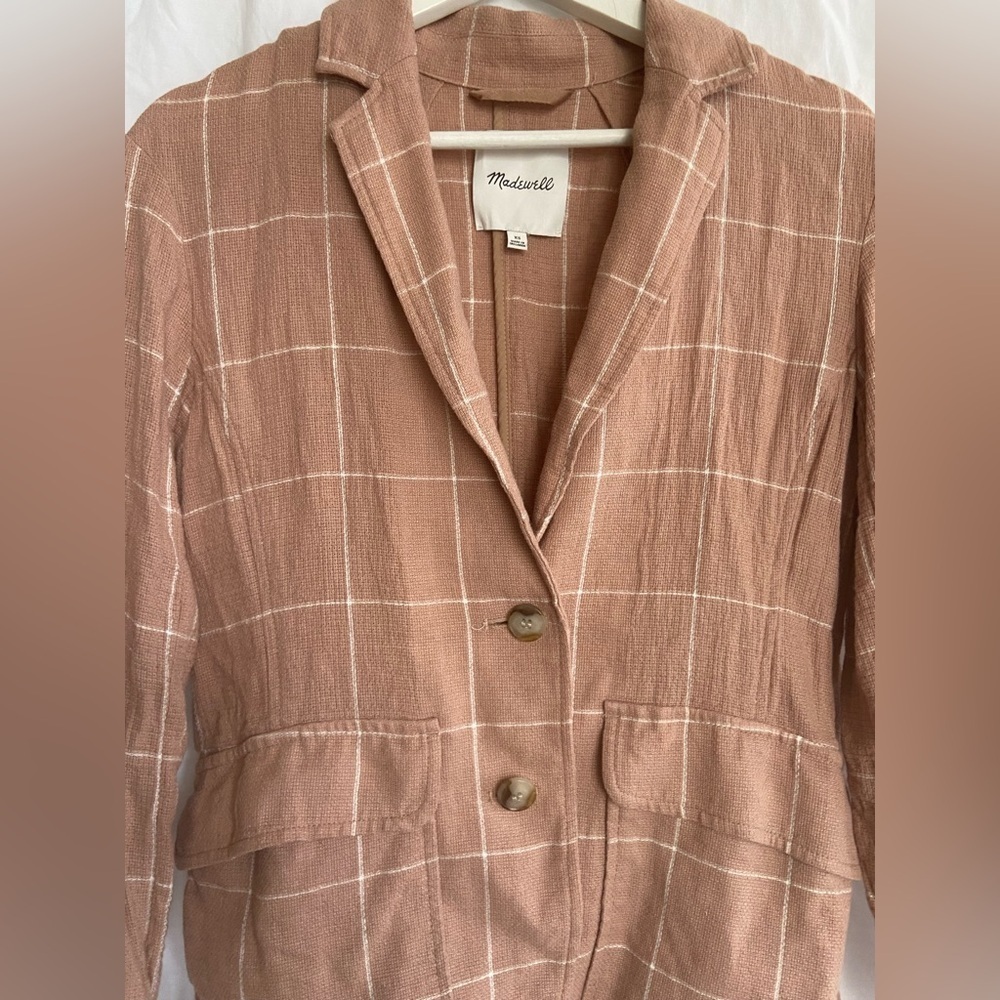MADEWELL Tan Breezewoven Larsen Blazer in Windowpane Linen Oversized Size XS - Picture 9 of 15